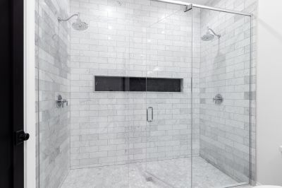 Open Concept Shower with Stone Flooring